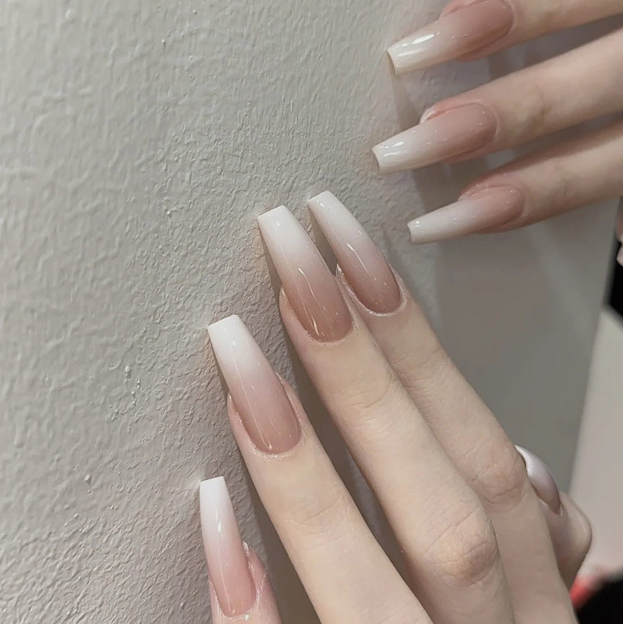 Elegant Ombre Long Coffin Press On Nail Set in Blush Pink with Smooth Glossy Finish