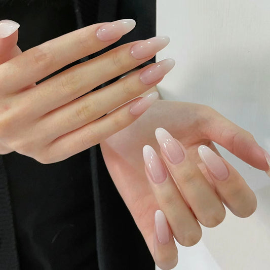 Dreamy Sunset Long Almond Pink Ombre Press On Nail Set with Glossy Finish