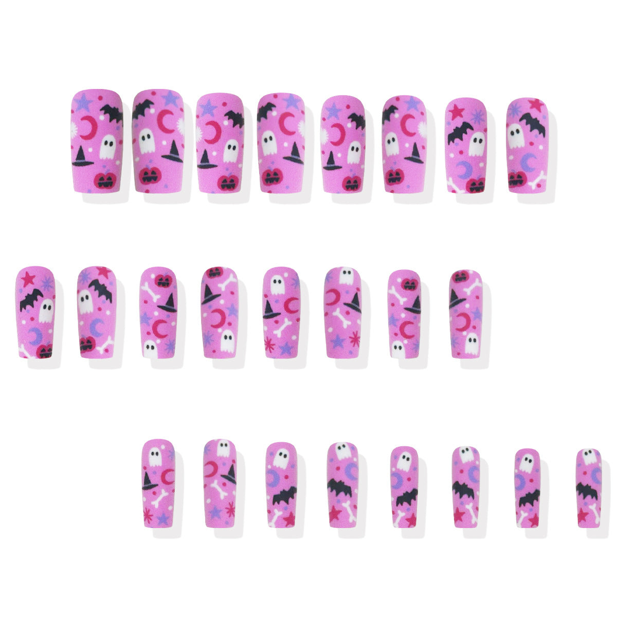 Spooky Autumn Charm Medium Square Pink Ghost Print Press On Nail Set with Matte Finish