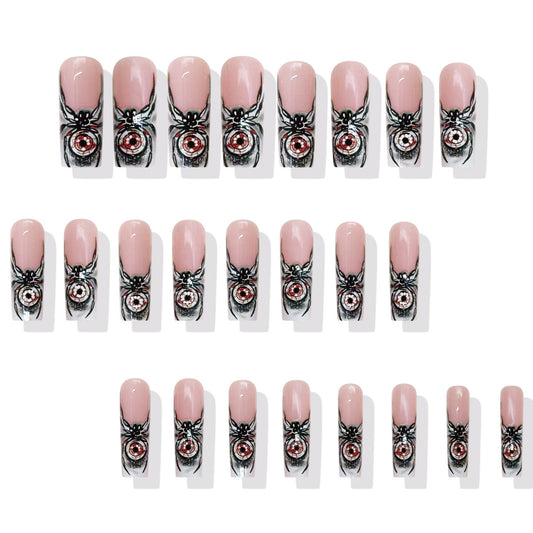 Mystical Elegance Long Square Pink with Intricate Spider Design Press On Nail Set