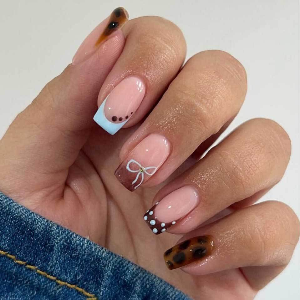 Chic Elegance Long Square Beige with Whimsical Bow Detail Press On Nail Set