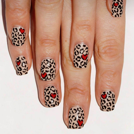 Wild Heart Passion Medium Square Beige Leopard Print Press On Nail Set