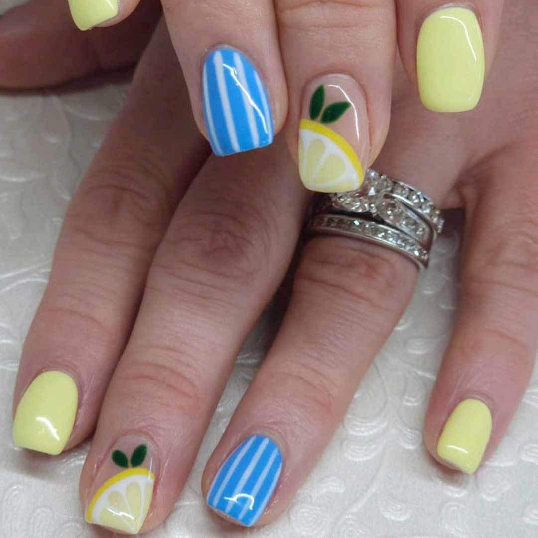 Citrus Delight Medium Square Yellow with Lemon Accent Press On Nail Set