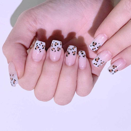 Wild Safari Medium Square White with Leopard Print Nail Press Set