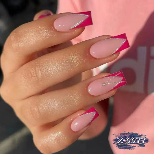 Enchanted Elegance Extra Long Stiletto Light Pink Press on Nail Set with Sparkling Rhinestone Accent