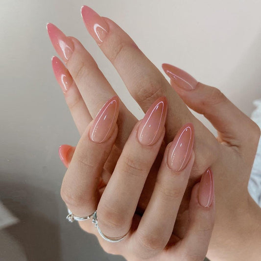 Glamorous Sweet Pink Almond Press On Long Nail Set with Ombre Shine