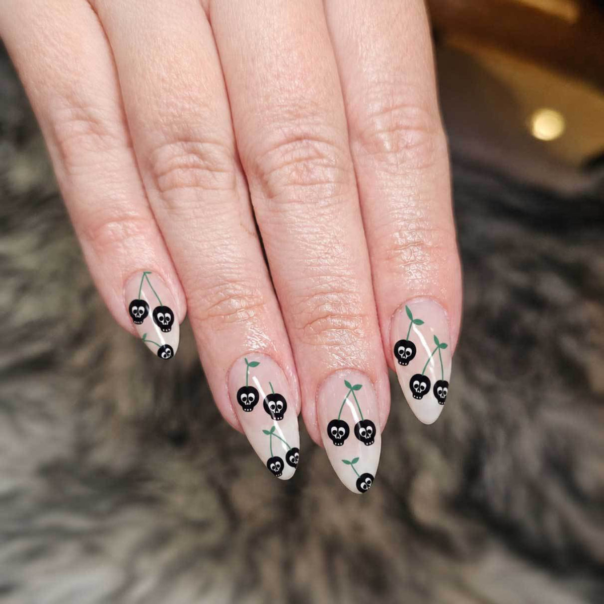 Gothic Charm Medium Almond Black Skull Press On Nail Set