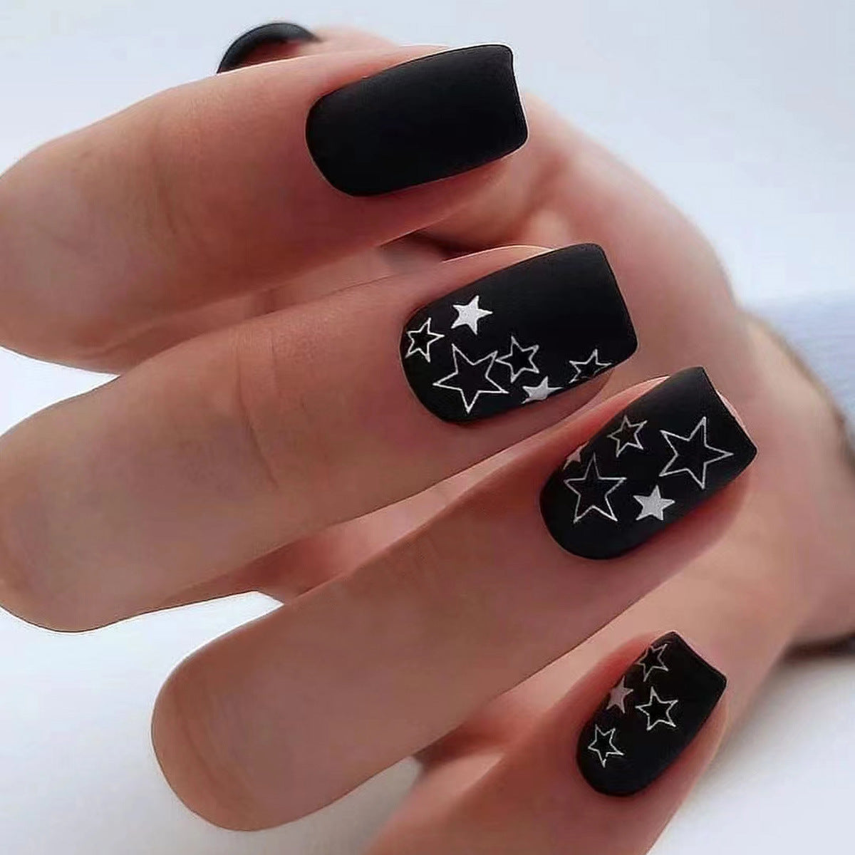 Mystic Night Medium Square Matte Black Starry Sky Press On Nail Set