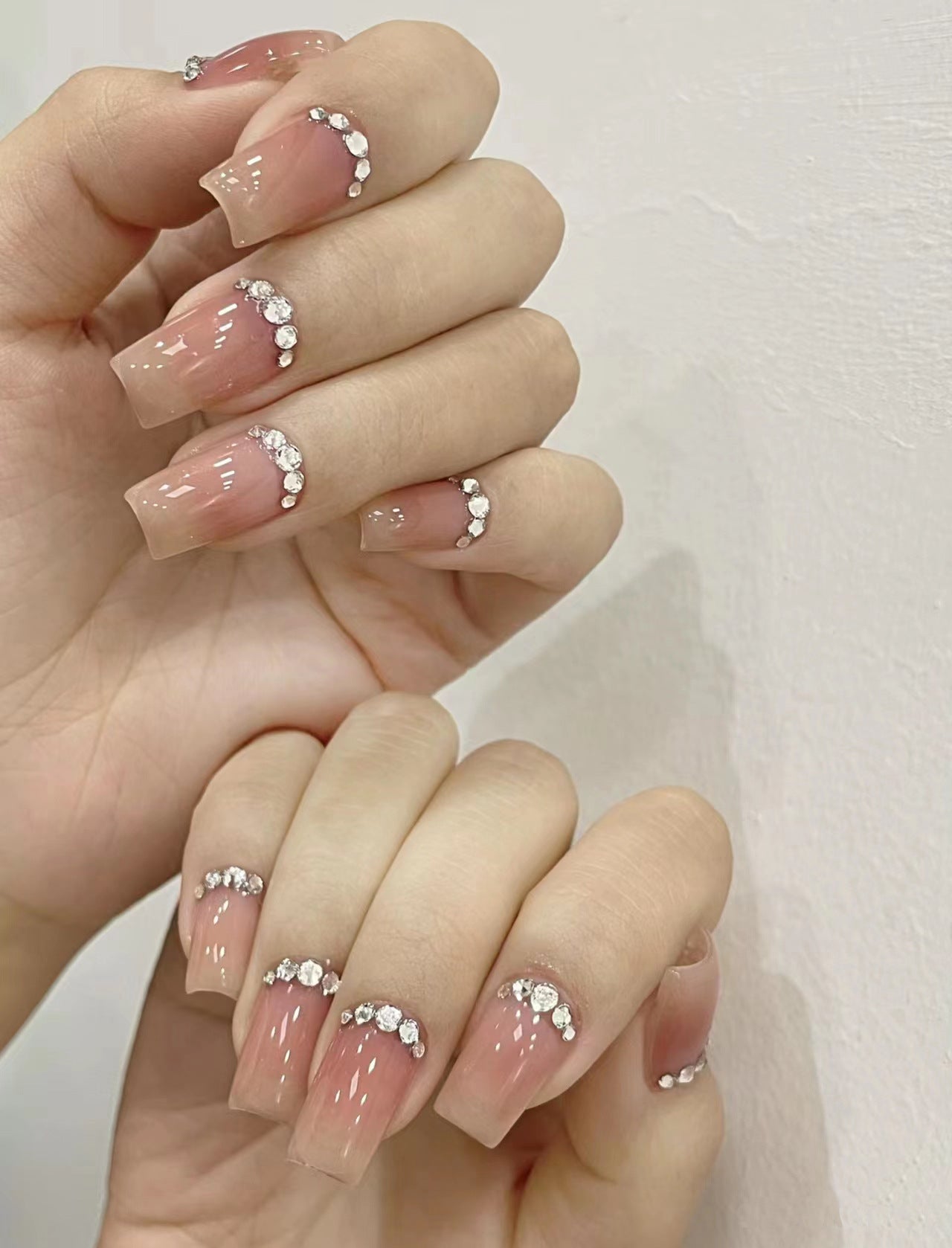 Glamorous Crystal Cove Long Square Pink Press On Nail Set with Stunning Rhinestone Accents