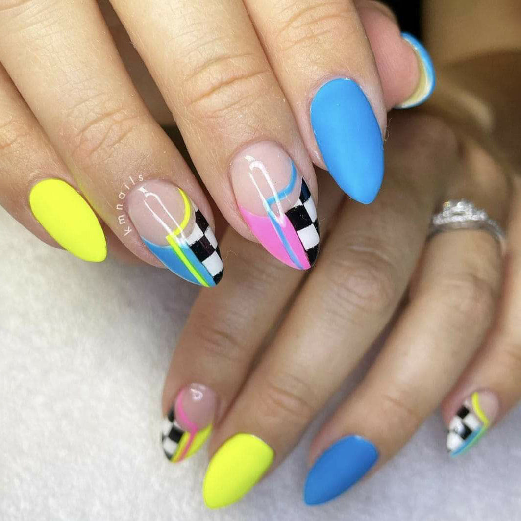 Neon Vibe Medium Almond Bright Colorful Design Press On Nail Set