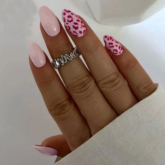 Chic Wildflower Extra Long Almond Pink and Leopard Print Press On Nail Set