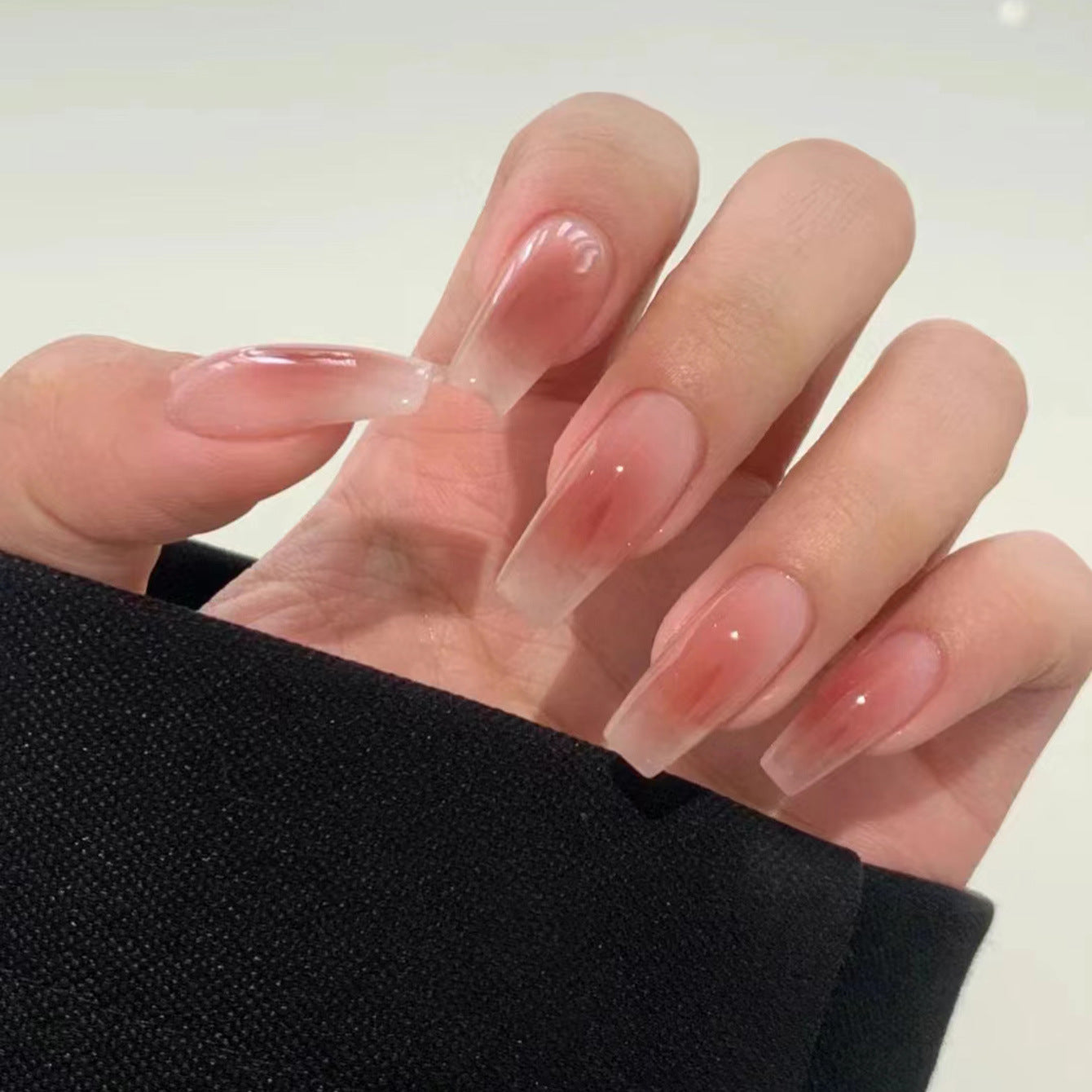 Glamorous Ombre Long Coffin Press On Nail Set in Pink Transparent with Unique Gradient Finish