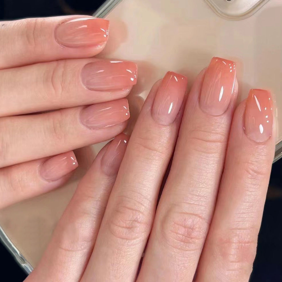 Elegant Bliss Medium Square Natural Pink Ombre Press On Nails with Glossy Finish