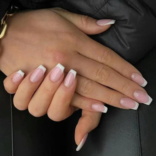 Chic Elegance Long Coffin Pink and White Press On Nail Set with Glossy Finish for Effortless Glamour