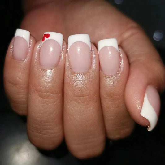 Chic Elegance Long Square White and Clear Press On Nail Set with Heart Accent Feature