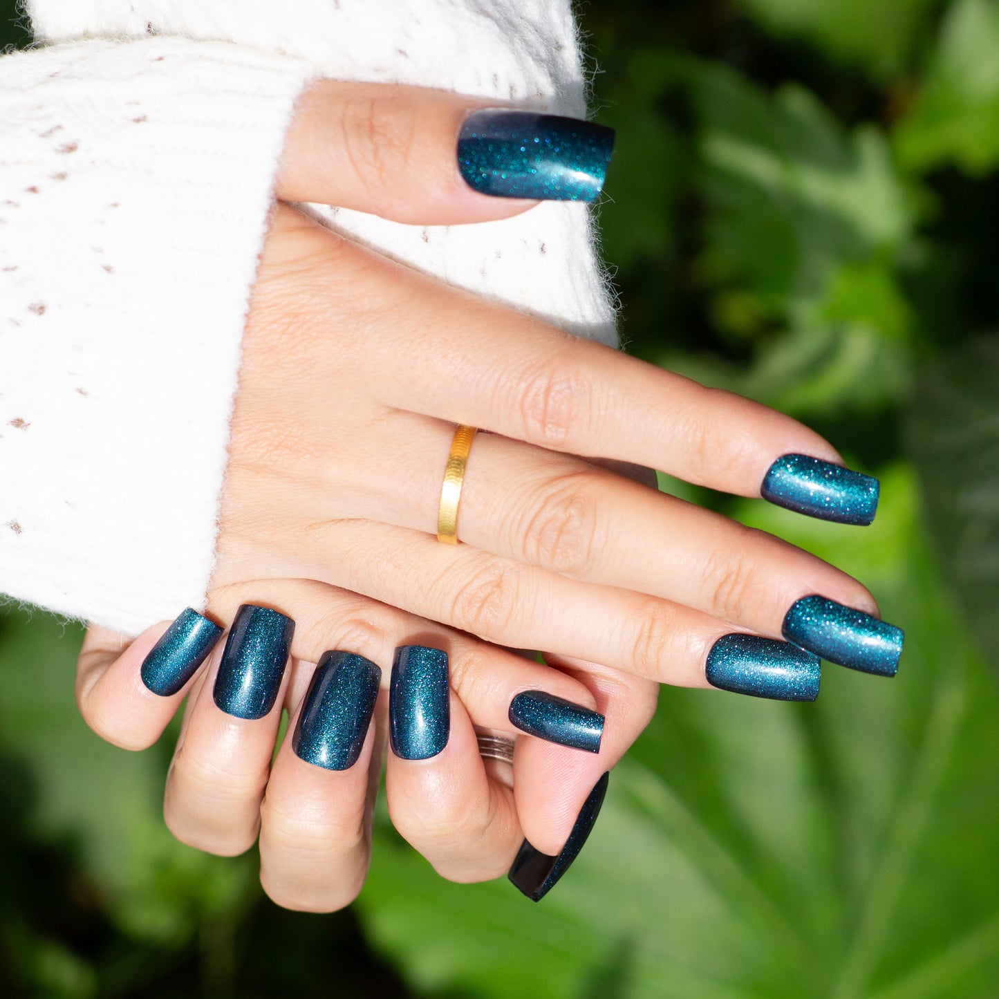 Mystical Oceanic Dream Long Square Glittery Teal Press On Nail Set