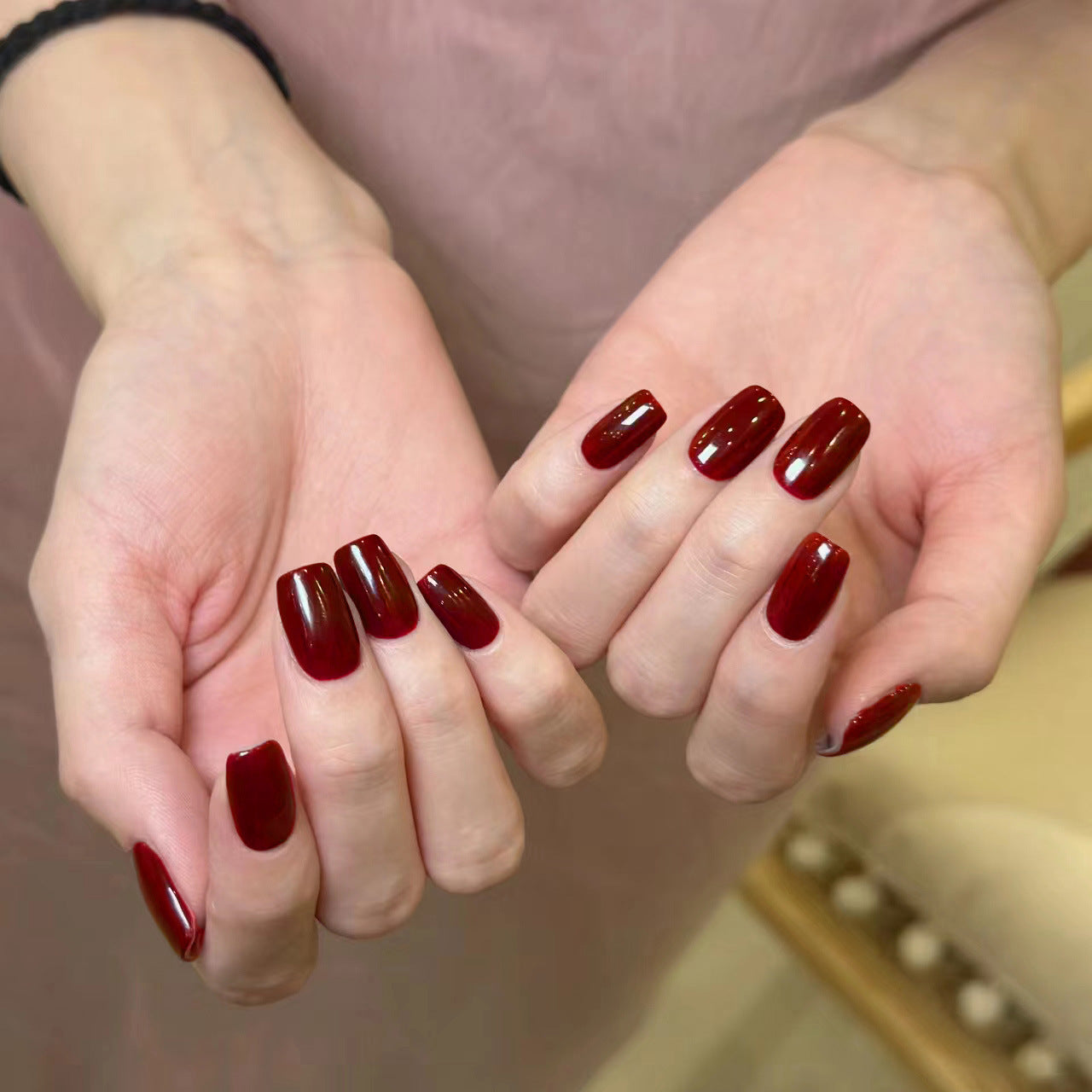 Elegant Wine Red Long Square Press On Nail Set with Glossy Finish for Bold Style