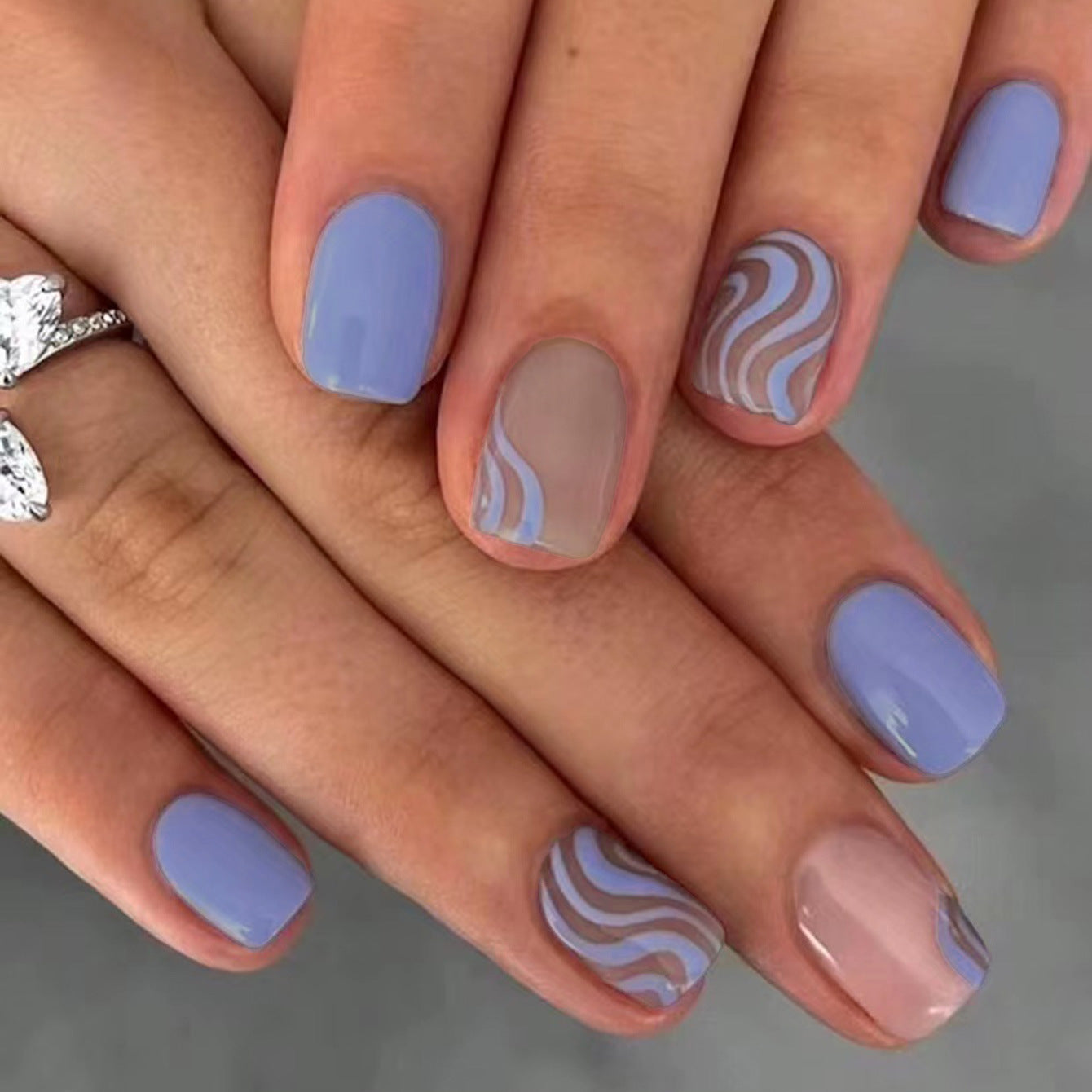 Ocean Breeze Short Square Lavender Press On Nail Set with Swirl Design for Trendy Nail Art