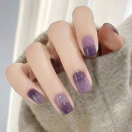 Lavender Dream Square Short Press On Nail Set with Ombr‚àö¬© Gradient and Sparkling Accents