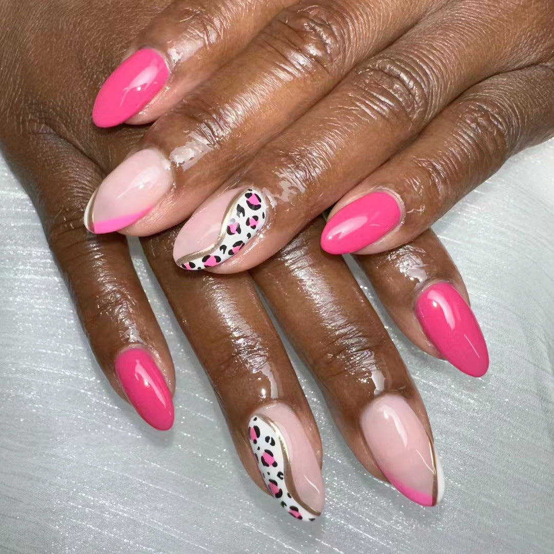 Fierce Leopard Print Glamour Long Almond Shaped Pink And Beige Press O Fierce Leopard Print Glamour Long Almond Shaped Pink And Beige Press O