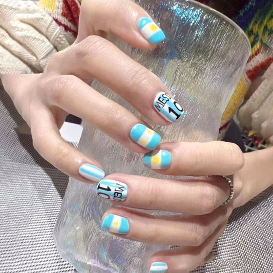 Tropical Paradise Short Square Blue with Sunshine Accent Press On Nail Set