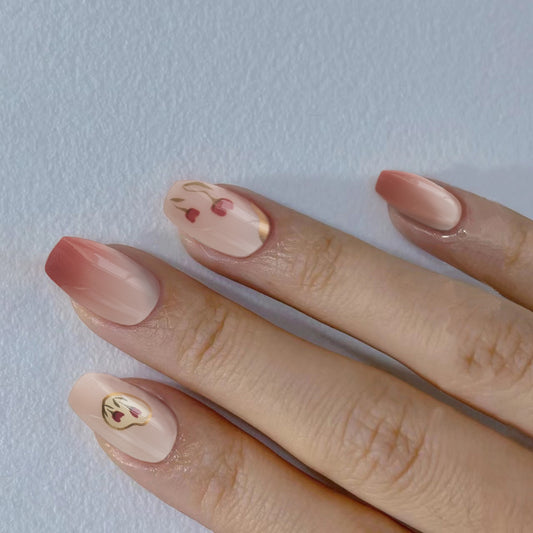 Cherry Blossom Elegance Long Coffin Pink Ombre Press On Nail Set with Floral Design