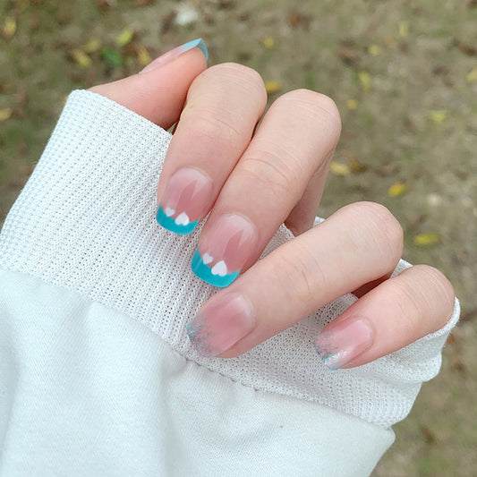 Ocean Breeze Medium Square Aqua Tip Press On Nail Set with Glitter Accent Tips