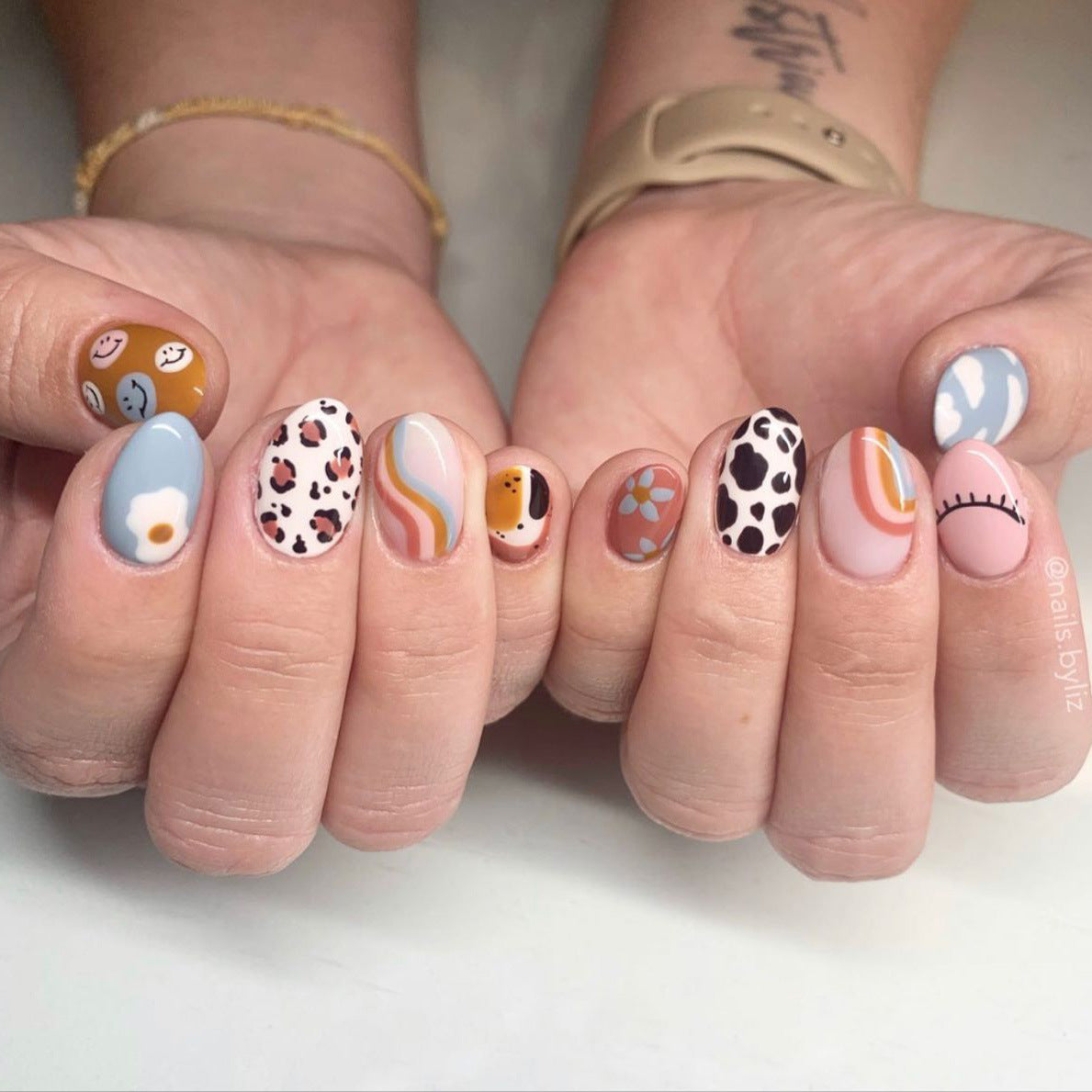 Bohemian Charm Short Oval Colorful Artistic Press On Nail Set