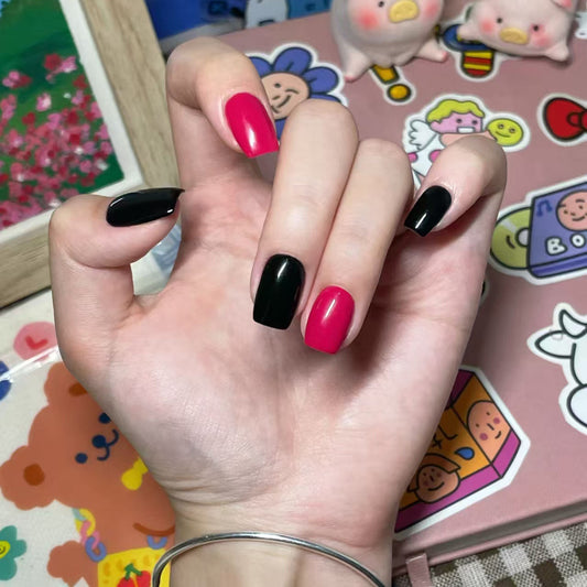 Chic Night Out Press On Nail Set Medium Square Red and Black with Glossy Finish