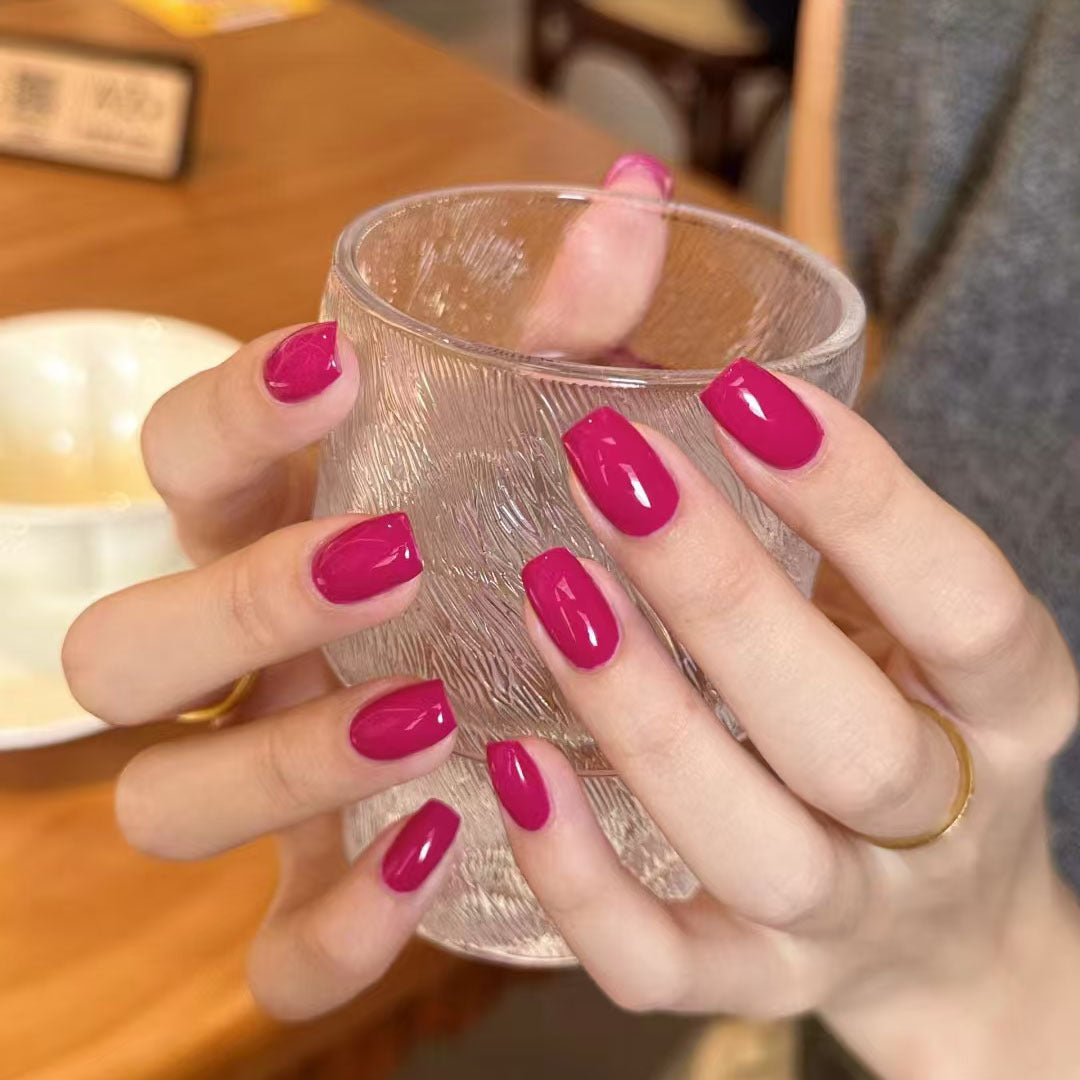 Chic Glamour Square Medium Pink High Gloss Press On Nail Set