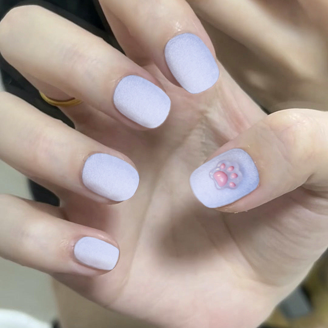Whimsical Paw Print Dream Light Purple Short Squoval Matte Press-On Nail Set