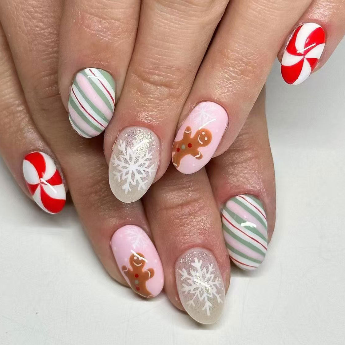 Festive Winter Wonderland Medium Oval Multi-Colored Set with Gingerbread and Candy Cane Designs
