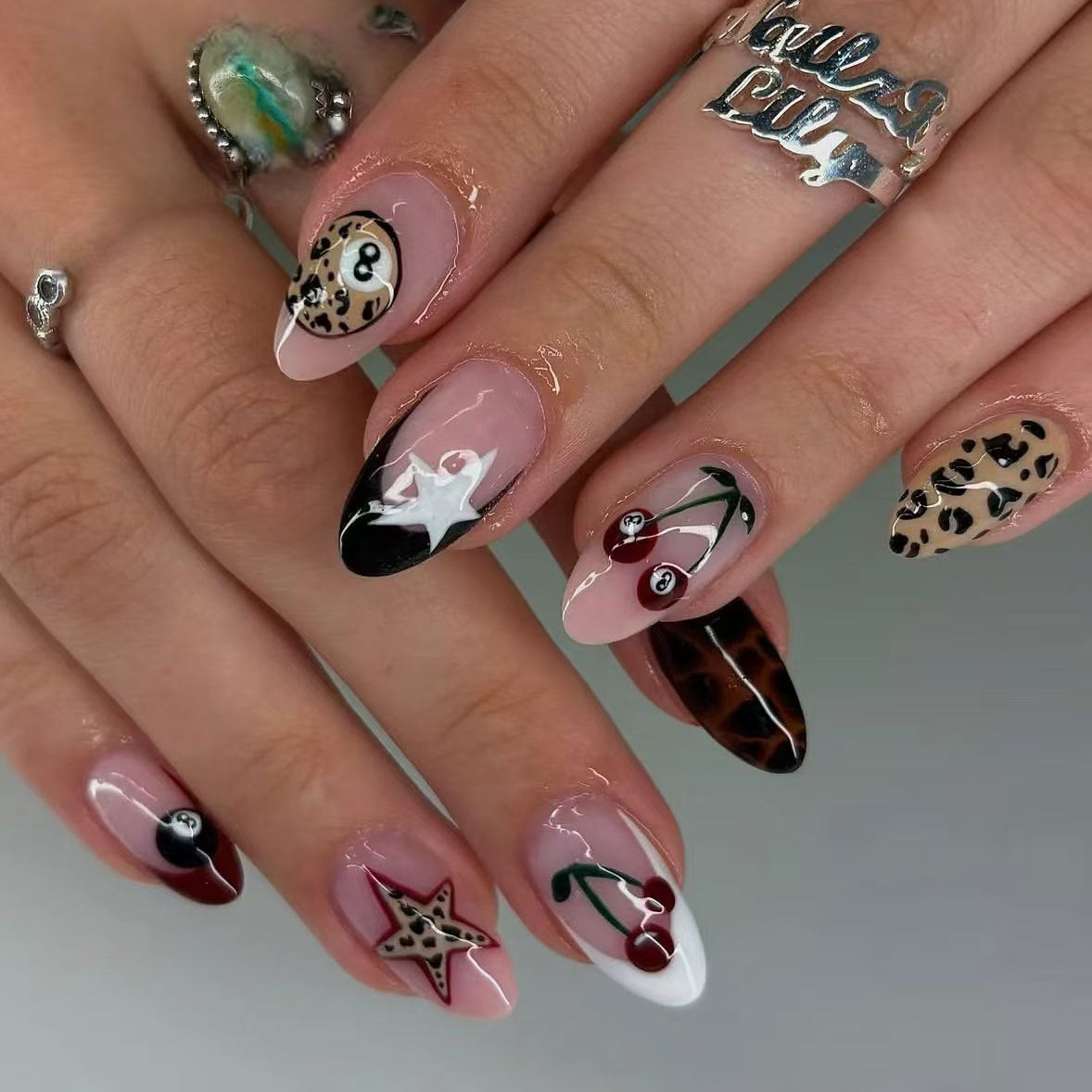 Chic Glamour Medium Almond Multicolor Gradient with Unique Artistic Designs Press On Nail Set