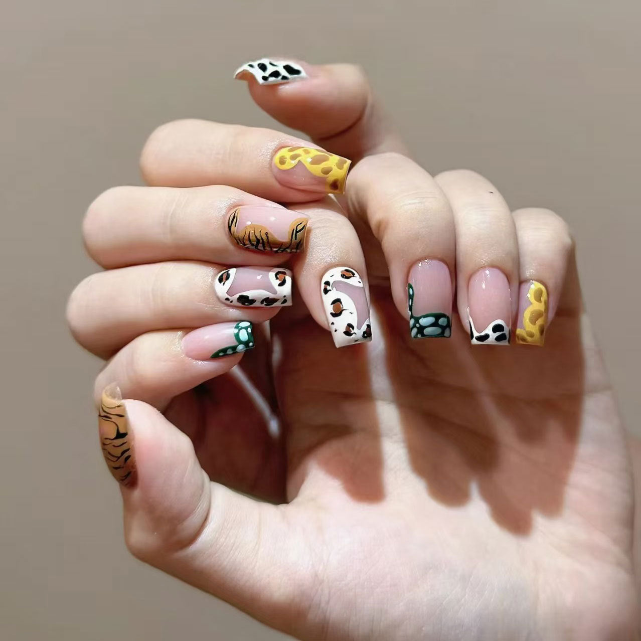 Wild Safari Glamorous Long Square Colorful Patterned Press on Nail Set with Eye-Catching Animal Print Design