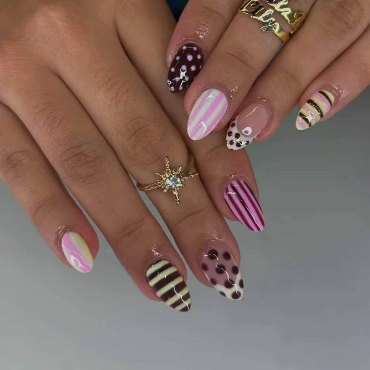 Sweet Treats Medium Almond Multicolor with Whimsical Designs Press-On Nail Set