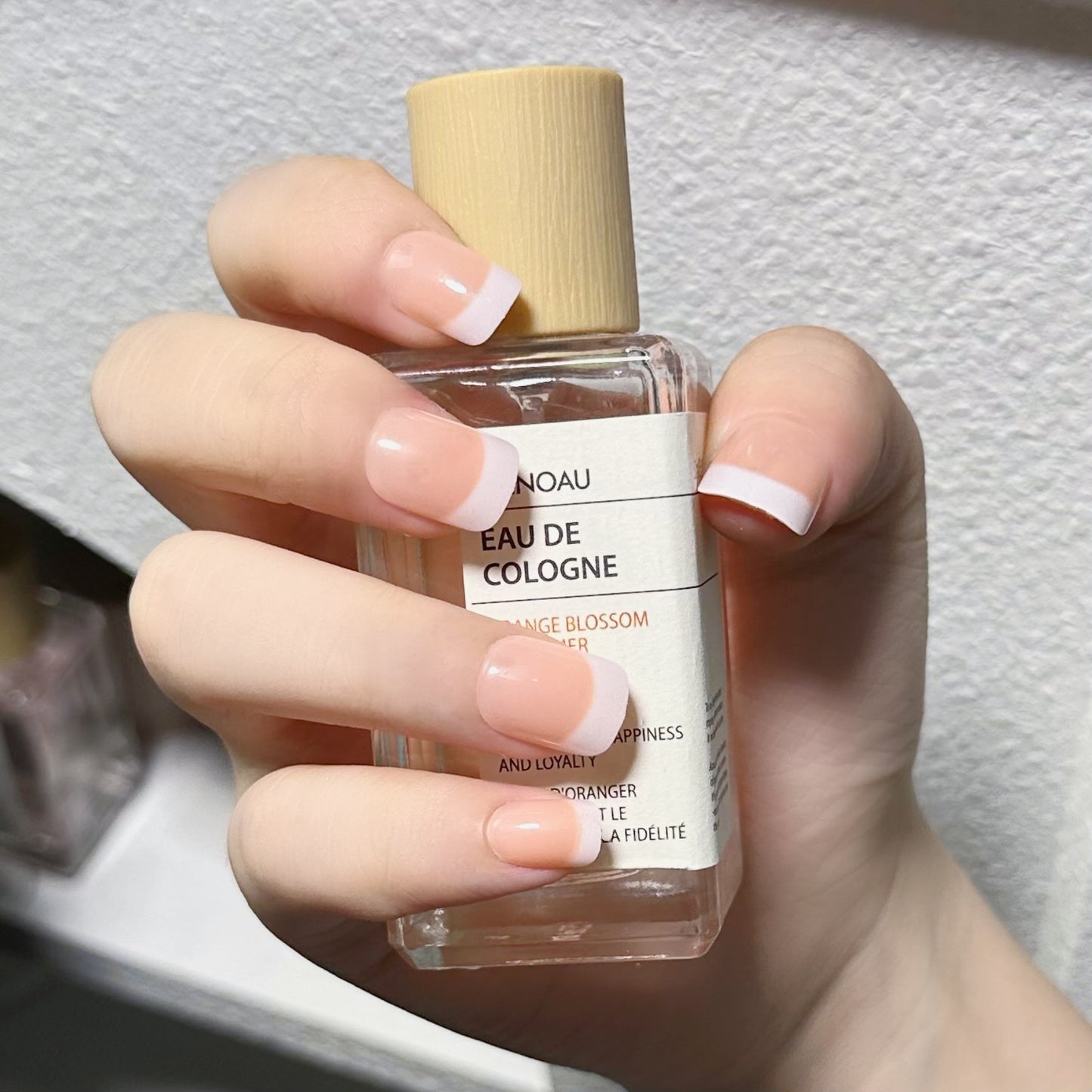 Dreamy French Tip Long Square Natural Pink Press On Nail Set with Glossy Finish