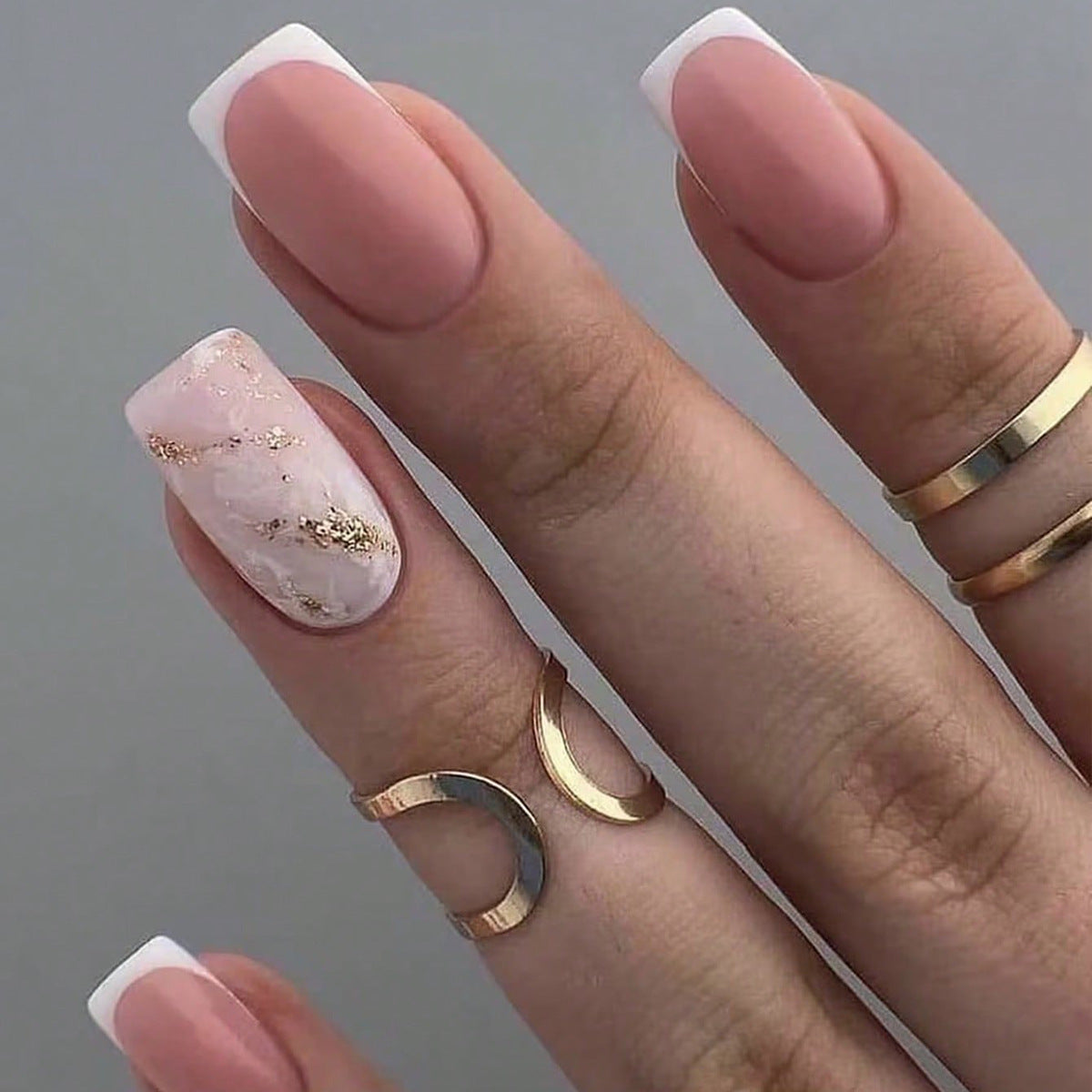 Elegant Bridal Long Square Pink Press On Nail Set with Glitter Accent