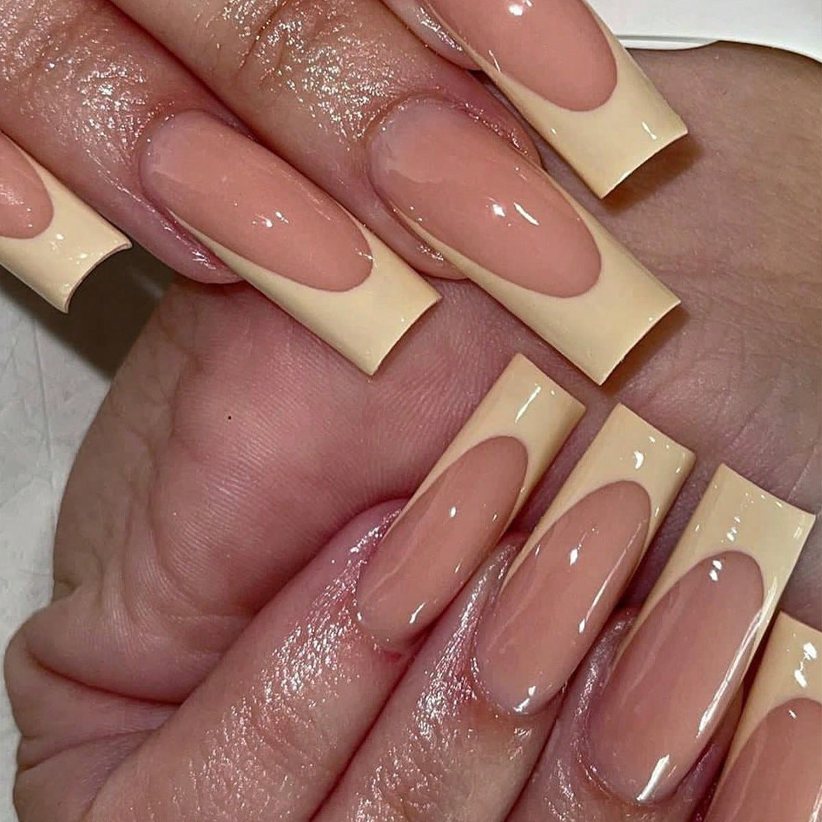 Elegant Affair Long Square Beige Press On Nail Set with Glossy Finish