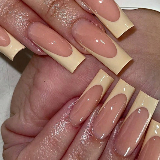 Elegant Affair Long Square Beige Press On Nail Set with Glossy Finish
