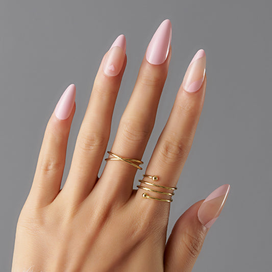 Glamorous Romance Long Almond Pink Press On Nail Set with Elegant Clear Accent Tips