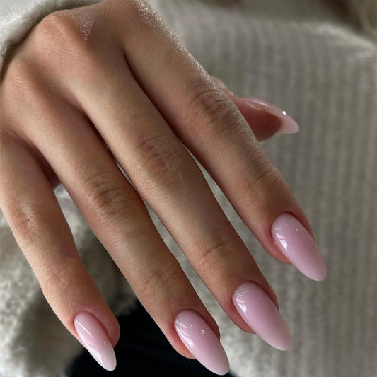Elegant Bridal Long Almond Pale Pink Press On Nails with Glossy Finish