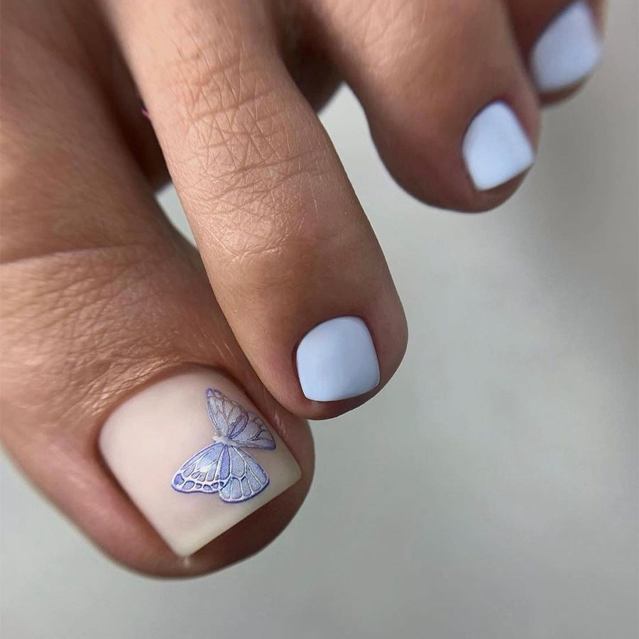 Butterfly Bliss Short Square Lavender Matte Press On Nail Set with Detailed Artwork Design
