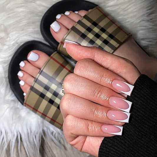 Elegant Chic Long Square Soft Pink Press On Nail Set with Glossy Finish