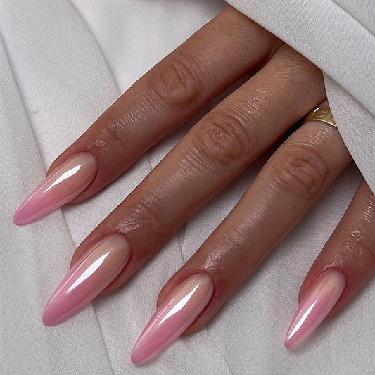 Glamorous Fairy Tale Long Almond Pink Ombre Press On Nail Set with High Gloss Finish