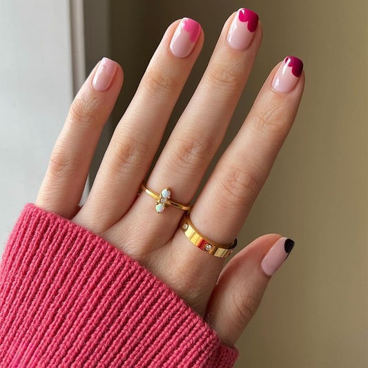 Chic Dreamy Bliss Short Square Light Pink and Bold Magenta Tips Press On Nail Set