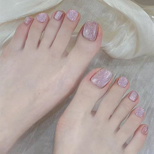 Glamorous Pink Sparkling Square Press On Nail Set Short Shiny Design for Effortless Nail Art