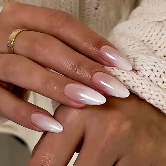 Elegant Bridal Bliss Long Almond Shape Pale Pink Press On Nails with Glossy Finish