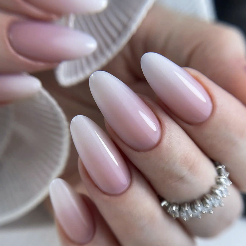 Dreamy Elegance Long Almond Pink Ombre Press On Nail Set with High Gloss Finish