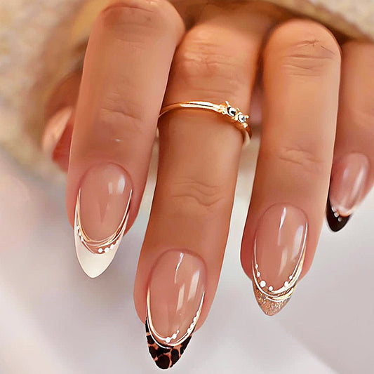 Glamorous Chic Medium Almond Transparent Nails with Stylish Accent Tips