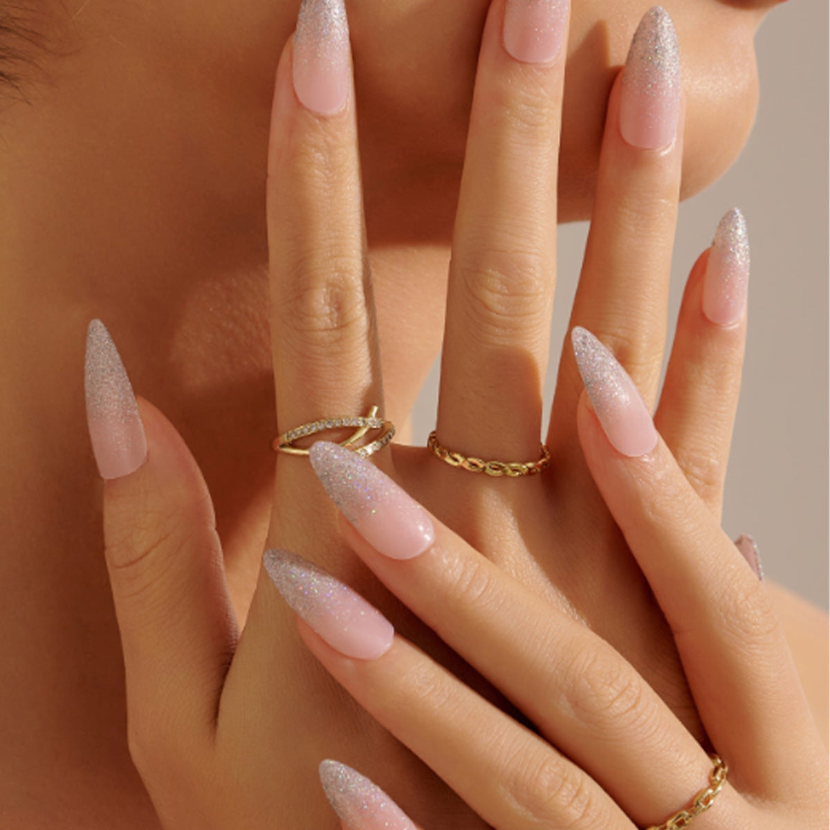 Enchanted Elegance Long Stiletto Pale Pink Glittery Ombr‚Äö√†√∂¬¨¬© Press On Nail Set